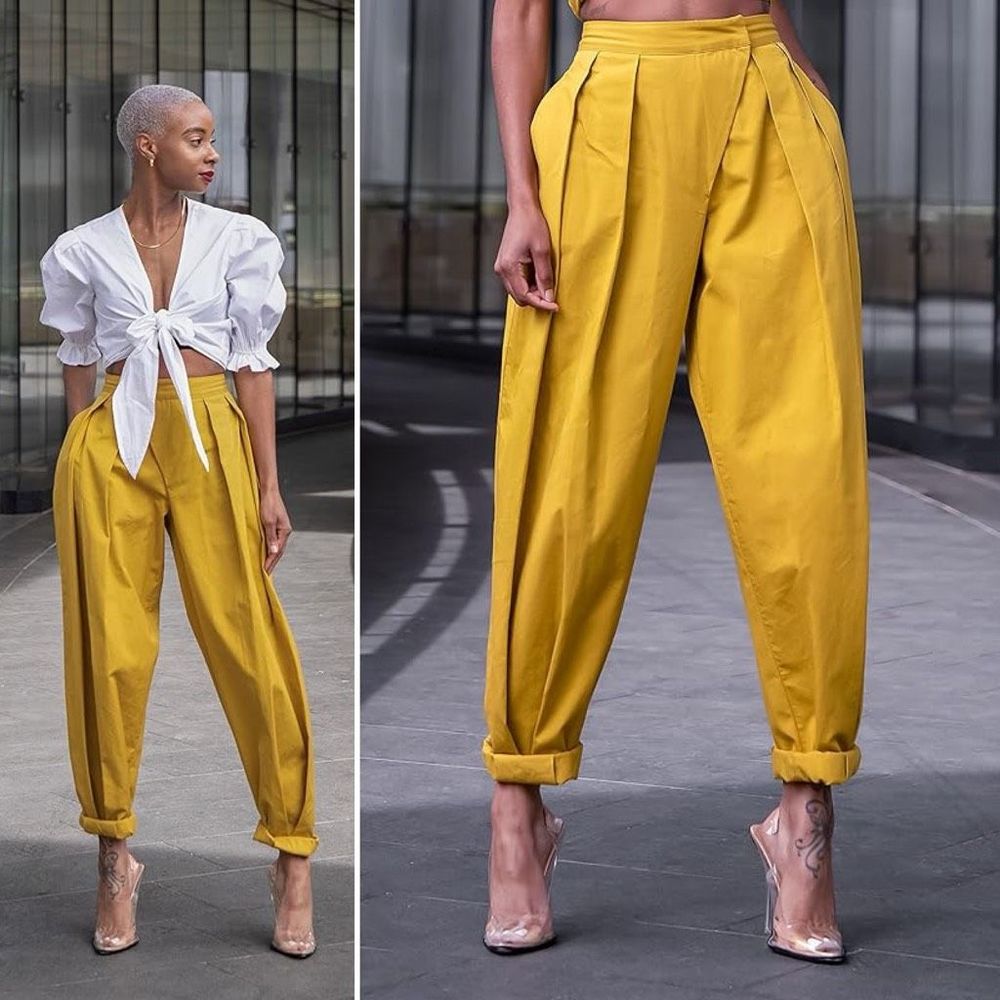NEW Signed Blake x the Drop Sculpted Pleated Pull-on Pants 00 Citronelle Tapered